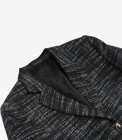 Womens Black Tweed Two Button Wool Blazer Jacket