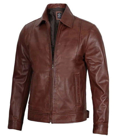 Men's Tall Harrington Brown Leather Jacket