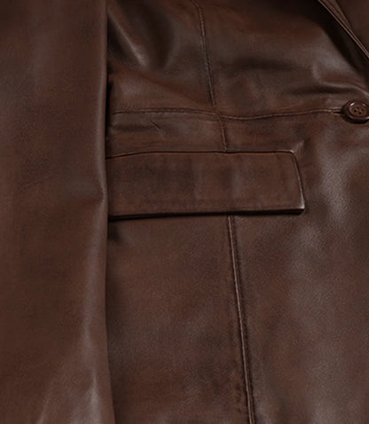 Women’s Brown Cognac Waxed Lambskin Leather Blazer – Single Button