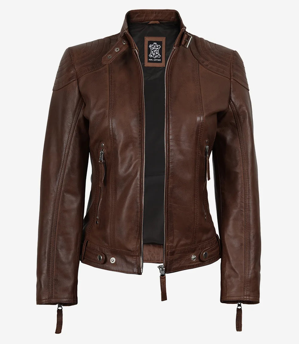 Women’s Cognac Brown Lambskin Hooded Leather Jacket (2-in-1 Style)