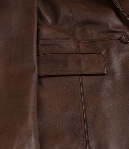 Women's Single-Button Lambskin Leather Blazer – Brown Cognac Wax