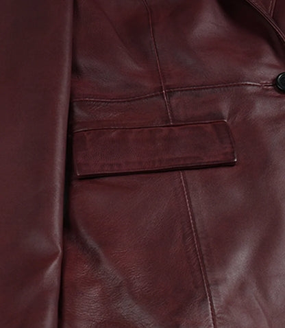 Women's Single-Button Lambskin Leather Blazer – Burgundy Wax