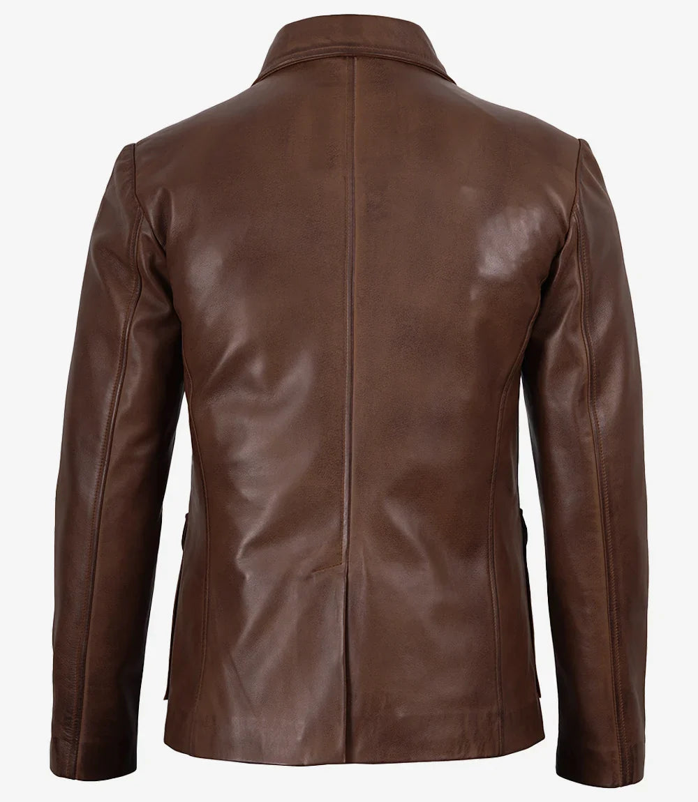 Men's Brown Cognac Wax Utility Leather Field Jacket