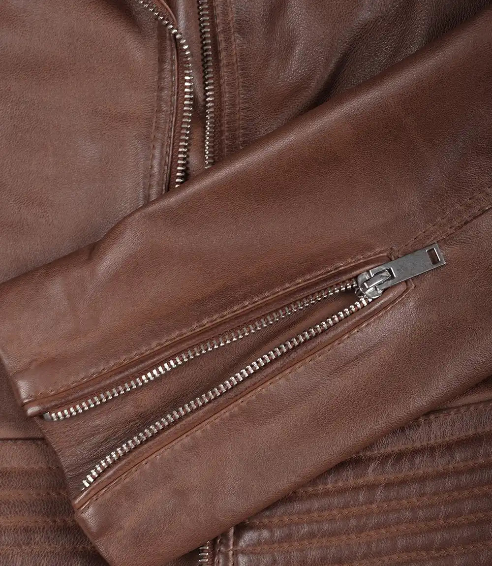 Women's Asymmetrical Cognac Leather Biker Style Jacket