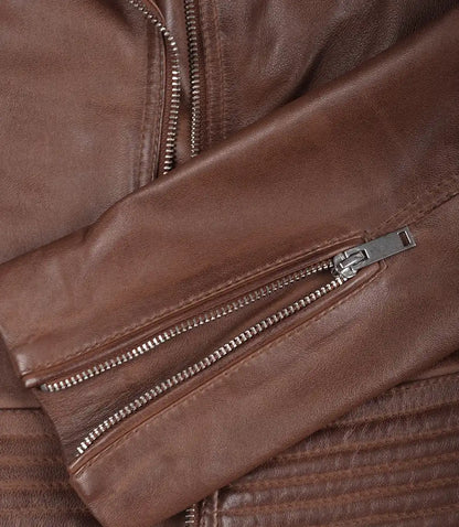 Women's Asymmetrical Cognac Leather Biker Style Jacket