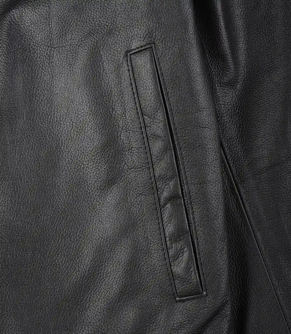 Mens Black Shirt Collar Cowhide Leather Jacket
