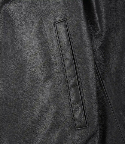 Mens Black Shirt Collar Cowhide Leather Jacket