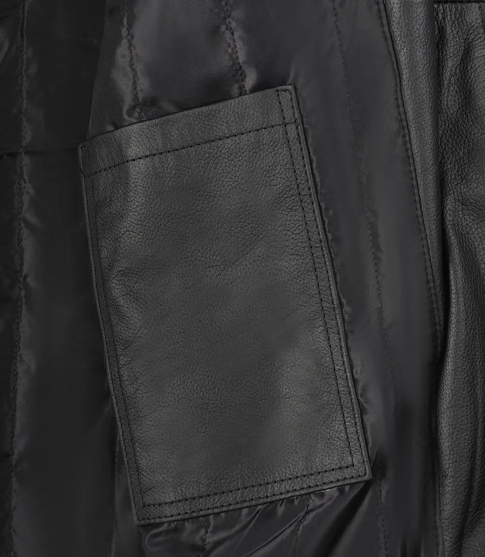 Mens Black Shirt Collar Cowhide Leather Jacket