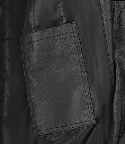 Mens Black Shirt Collar Cowhide Leather Jacket