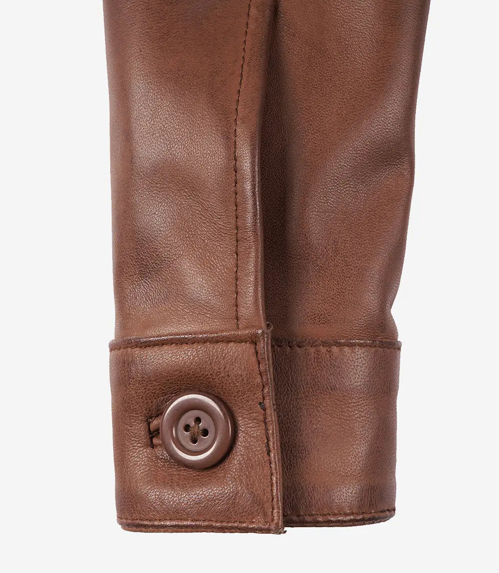 Womens Cropped Cognac Leather Jacket