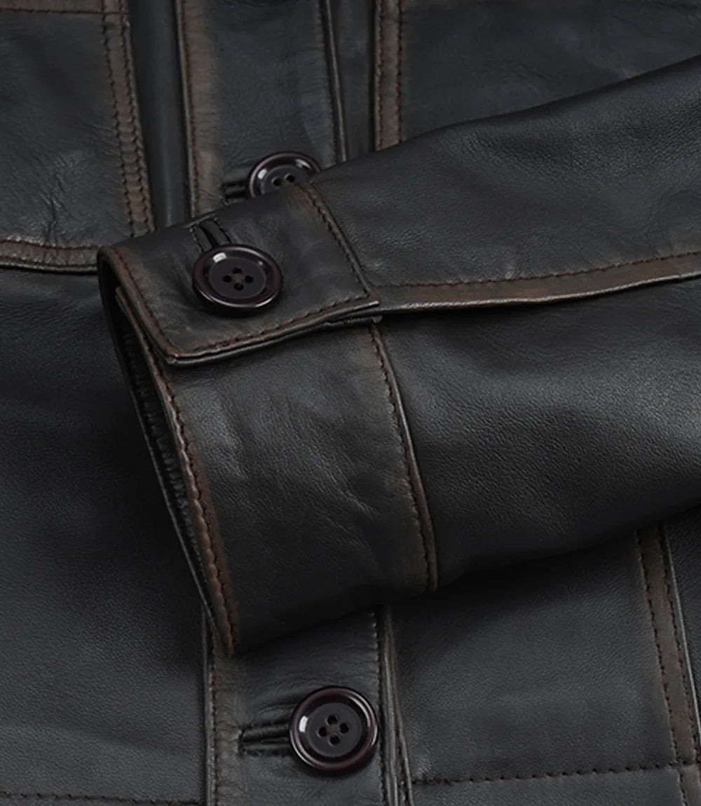 Women's Dark Brown Cropped Harrington Leather Jacket