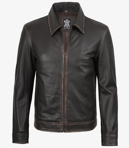 Mike Men's Dark Brown Rub Off Leather Jacket