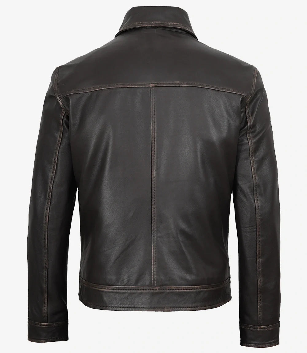 Mike Men's Dark Brown Rub Off Leather Jacket