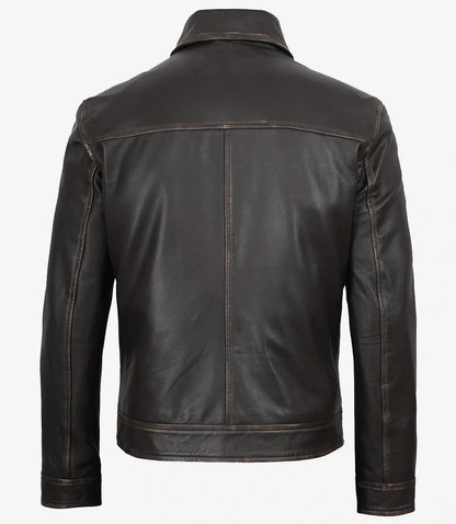 Mike Men's Dark Brown Rub Off Leather Jacket