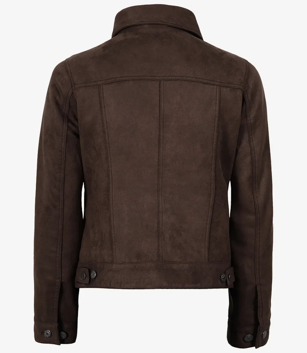 Womens' Dark Brown Faux Suede Trucker Jacket
