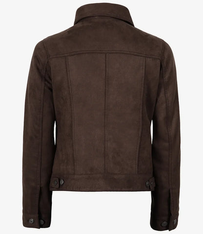 Womens' Dark Brown Faux Suede Trucker Jacket