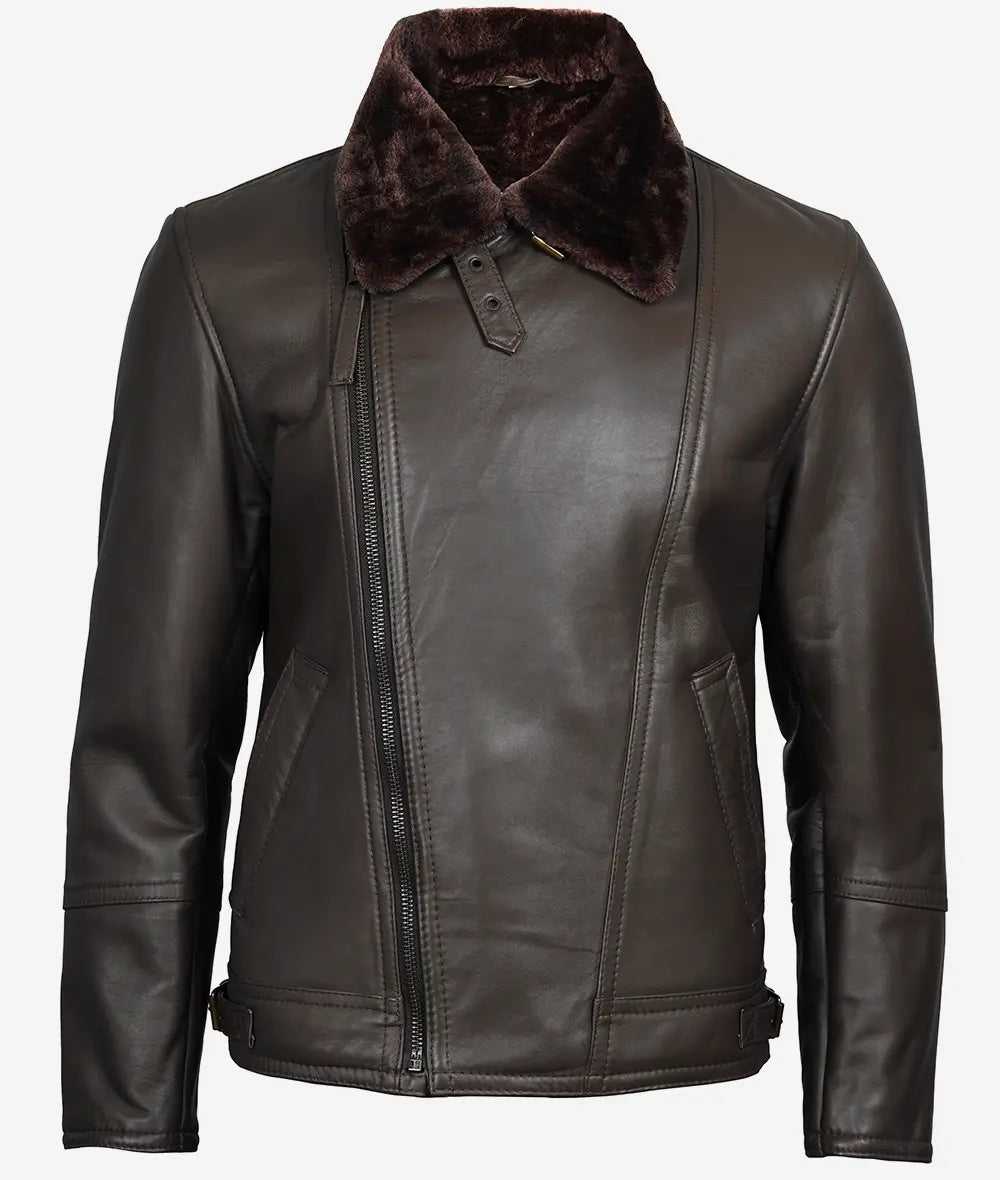 Men's Shearling Lined Dark Brown Moto Leather Jacket Max Jackets