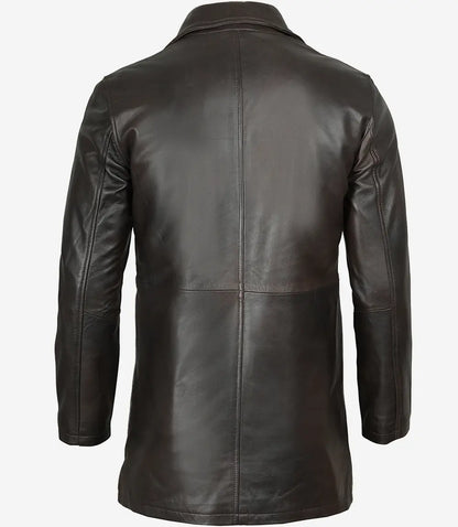 Men's Tall Vintage Dark Brown 3/4 Length Leather Coat