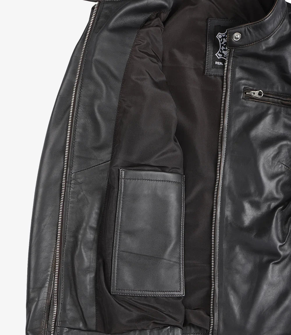 Dodge Womens Distressed Brown Biker Style Leather Jacket