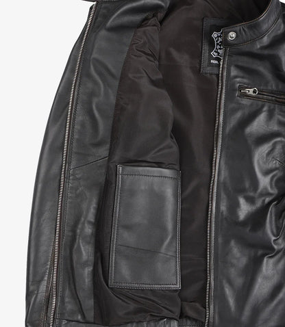 Dodge Womens Distressed Brown Biker Style Leather Jacket