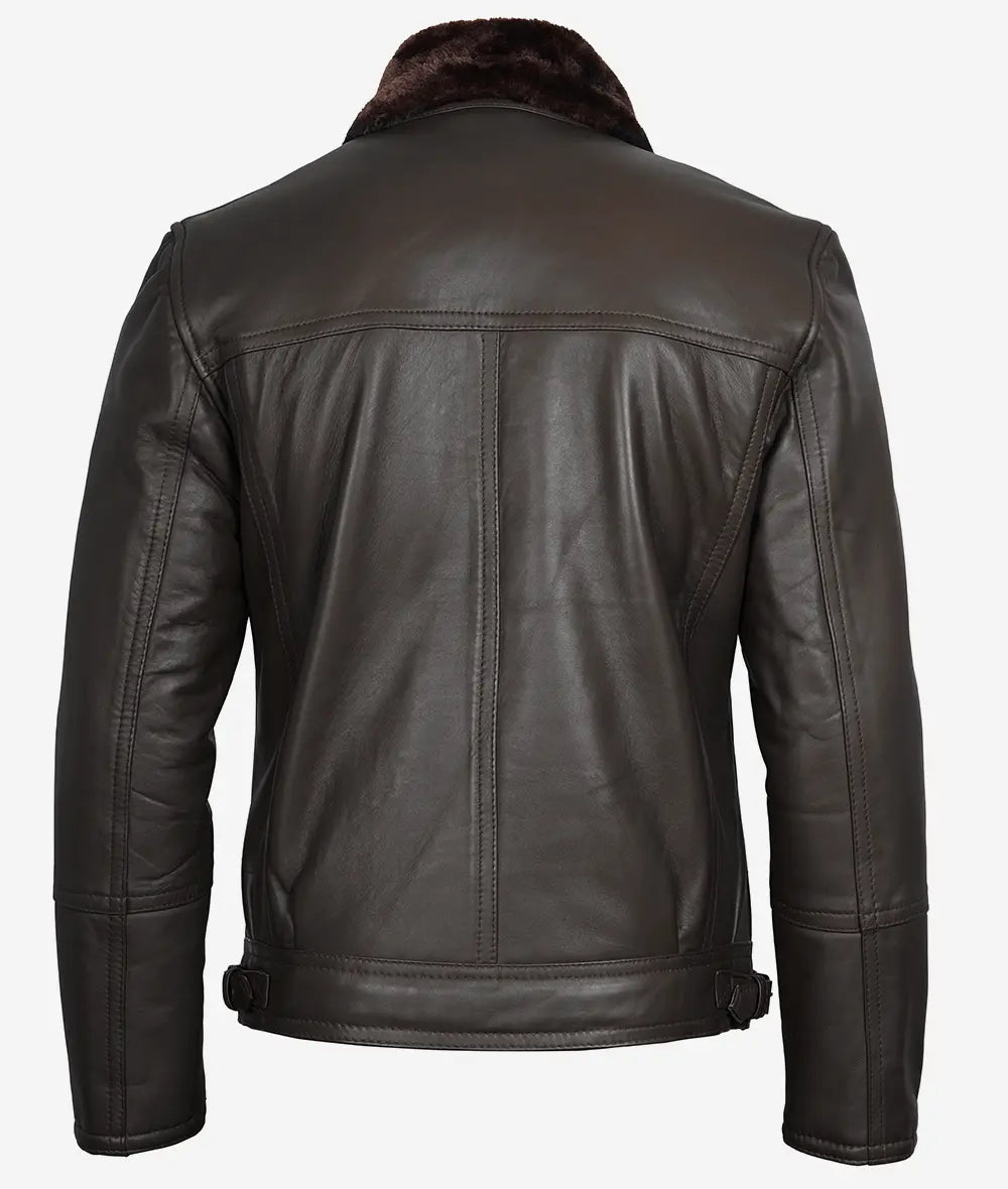 Men's Shearling Lined Dark Brown Moto Leather Jacket Max Jackets