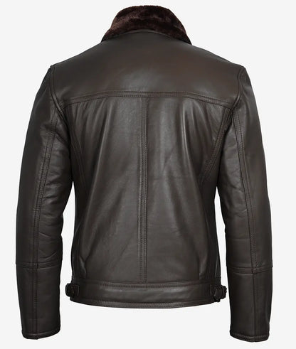 Men's Shearling Lined Dark Brown Moto Leather Jacket Max Jackets