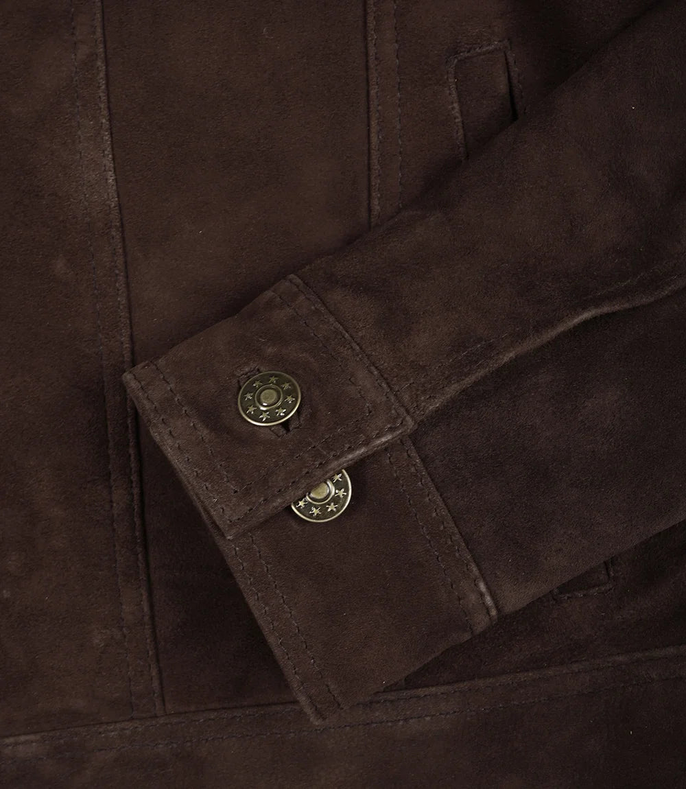 Men's Dark Brown Trucker Suede Jacket