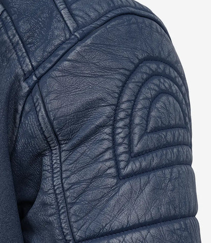 Men's Washed Blue Cafe Racer Style Leather Jacket