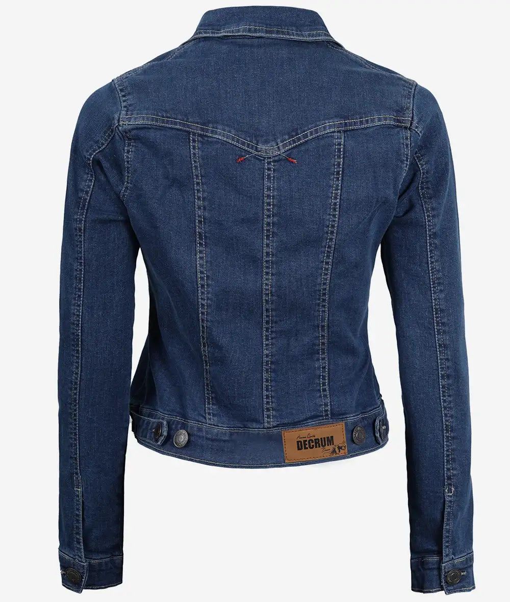 Womens Mid Blue Denim Jacket - Trucker Style Max Jackets