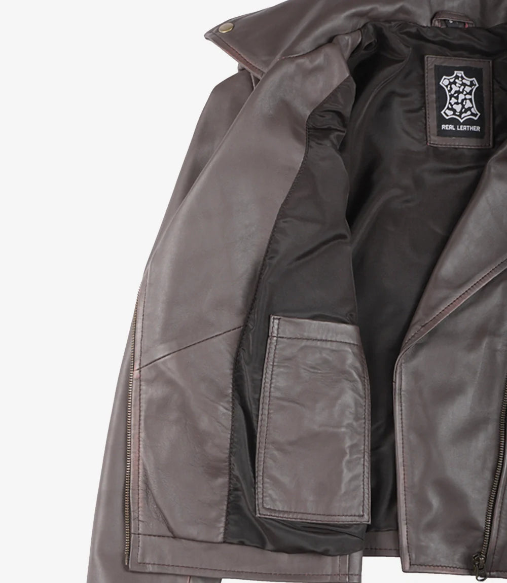 Women's Dark Brown Asymmetrical Biker Style Leather Jacket