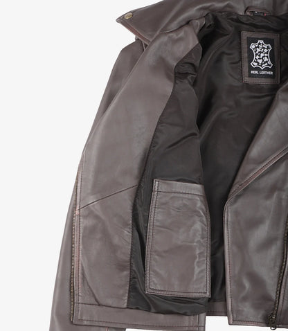 Women's Dark Brown Asymmetrical Biker Style Leather Jacket