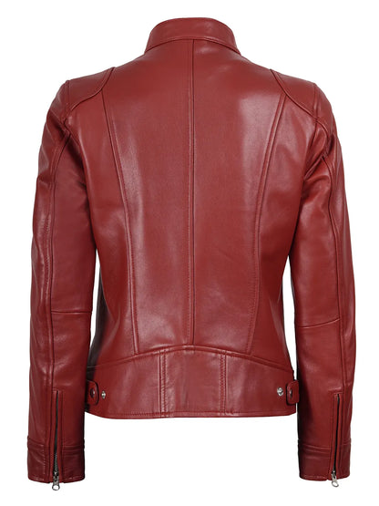 Dodge - Women's Red Leather Cafe Racer Jacket