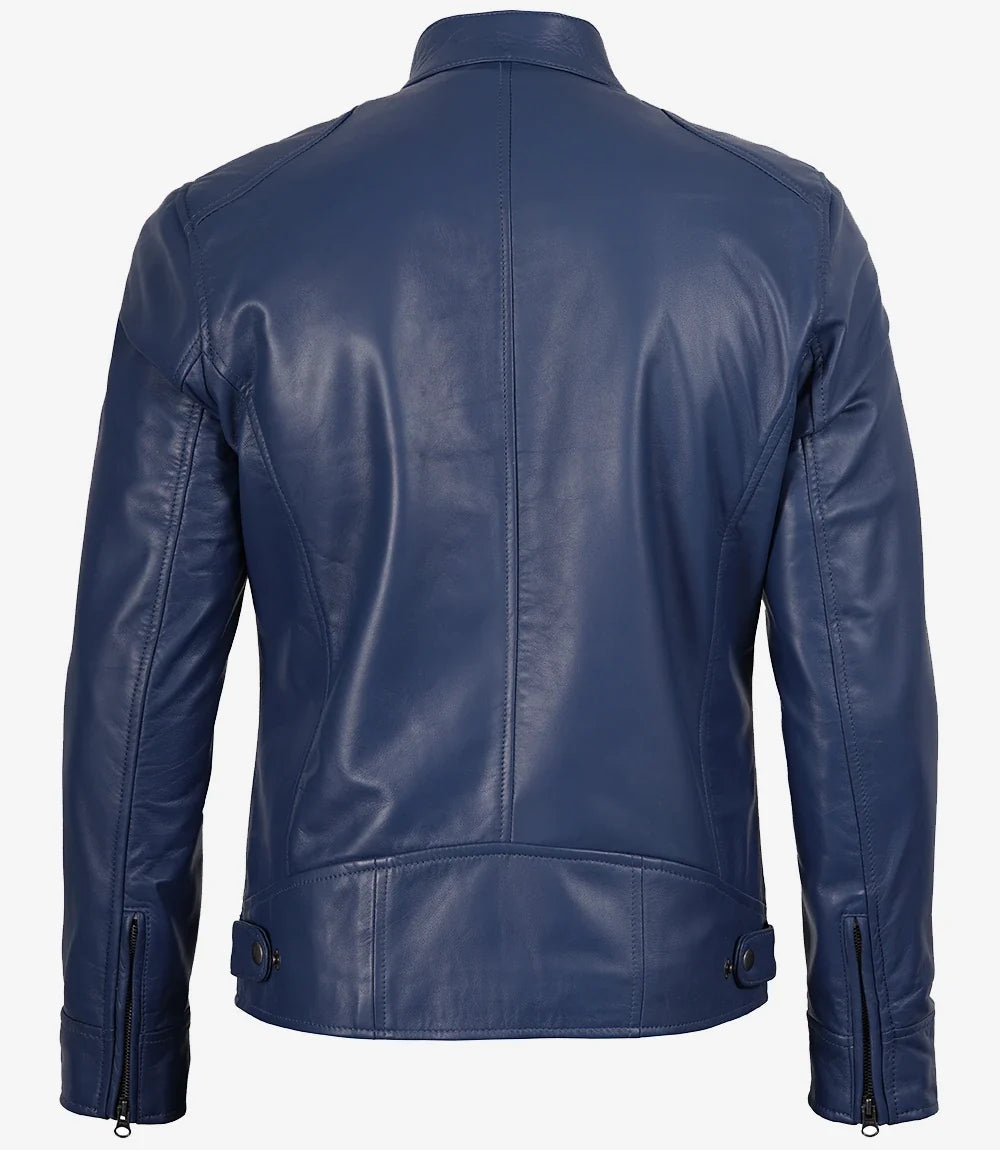 Men's Blue Lambskin Cafe Racer Jacket
