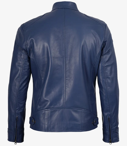Men's Blue Lambskin Cafe Racer Jacket