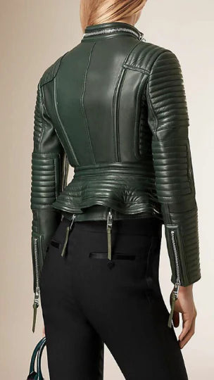 Women Lambskin olive Green Leather Jacket, Stylish Motorcycle Jacket Max Jackets