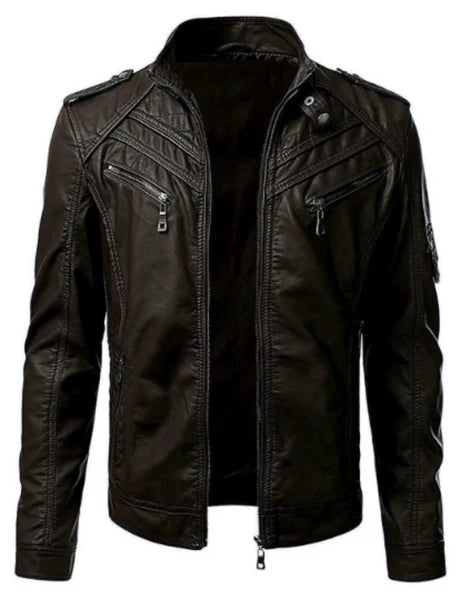 Noora Men's Brown Quilted Biker Leather Jacket With YKK Zipper & Pocket Max Jackets