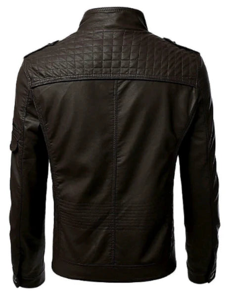 Noora Men's Brown Quilted Biker Leather Jacket With YKK Zipper & Pocket Max Jackets