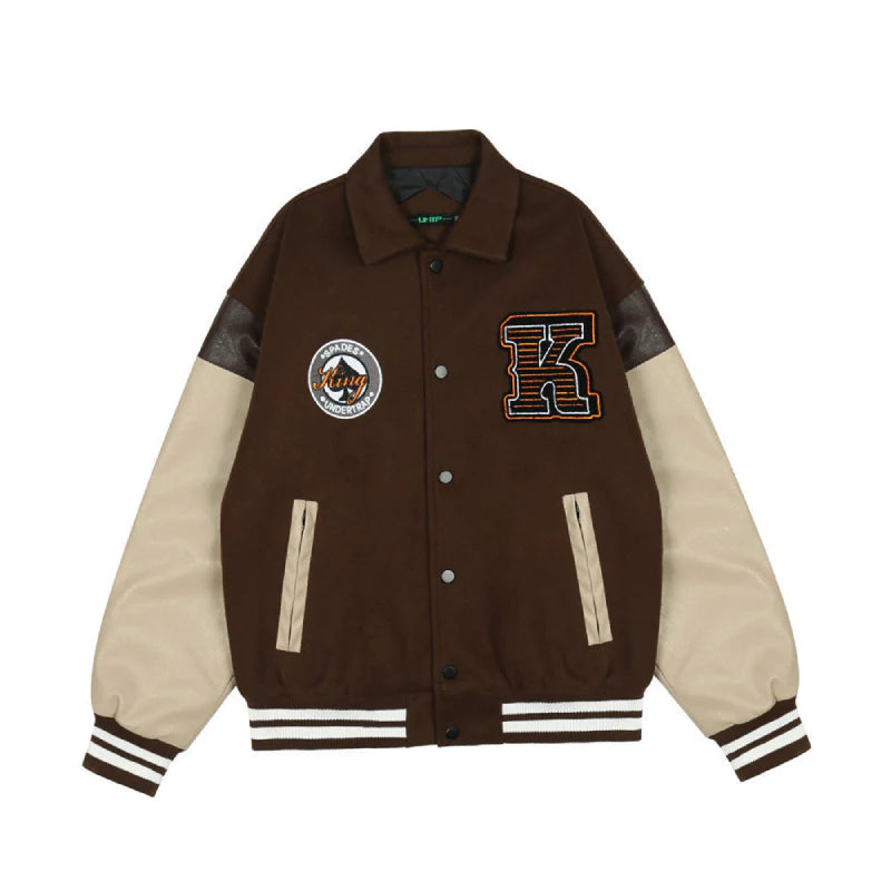 Embroidered PU Leather Sleeve Stitching Baseball Jacket Cotton Jacket Men Max Jackets