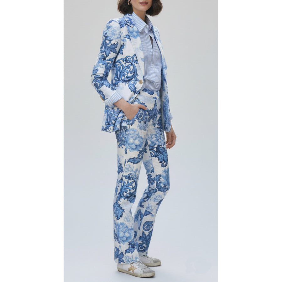 Emily In Paris S05 Lily Collins Blue Printed Suit
