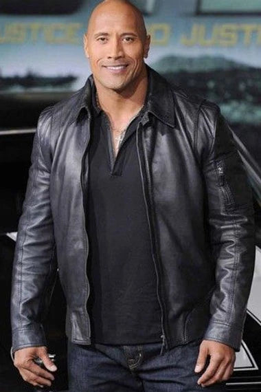 The Rock Faster Driver Dwayne Johnson Black Leather Jacket Max Jackets