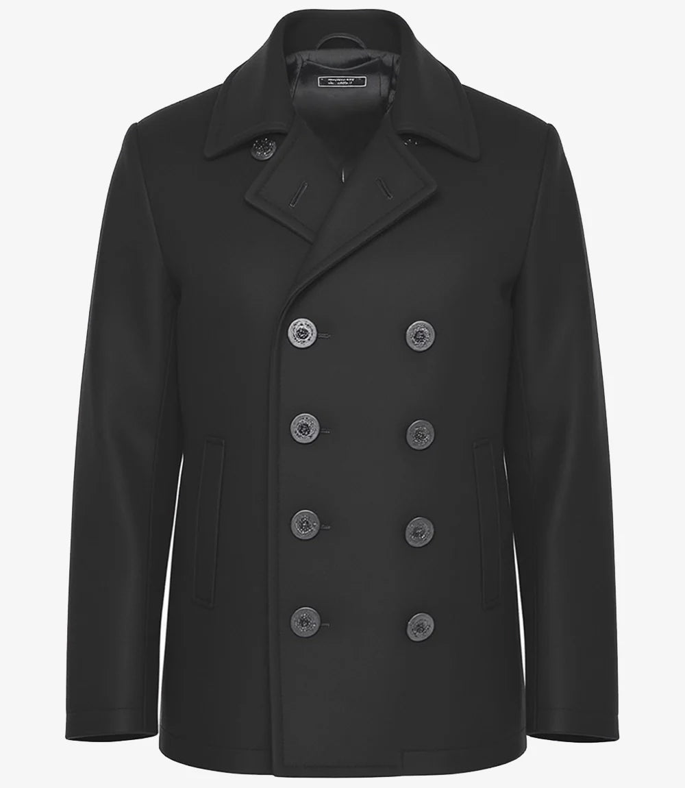 Gossett Men’s Black Double Breasted Wool Peacoat – Stylish Winter Coat