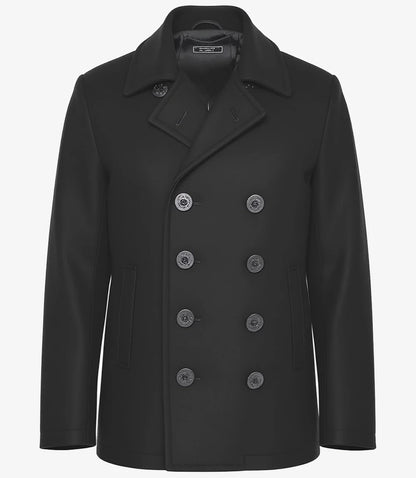 Gossett Men’s Black Double Breasted Wool Peacoat – Stylish Winter Coat