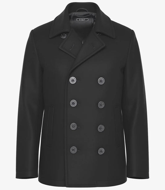 Gossett Men’s Black Double Breasted Wool Peacoat – Stylish Winter Coat