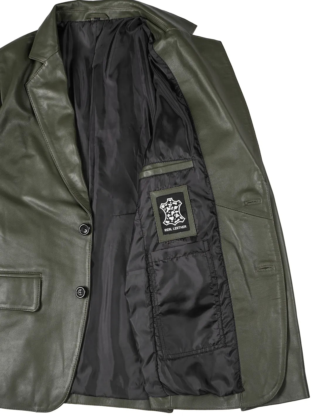 Men's Dark Green Leather Blazer