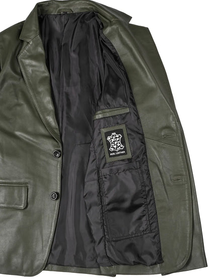 Men's Dark Green Leather Blazer