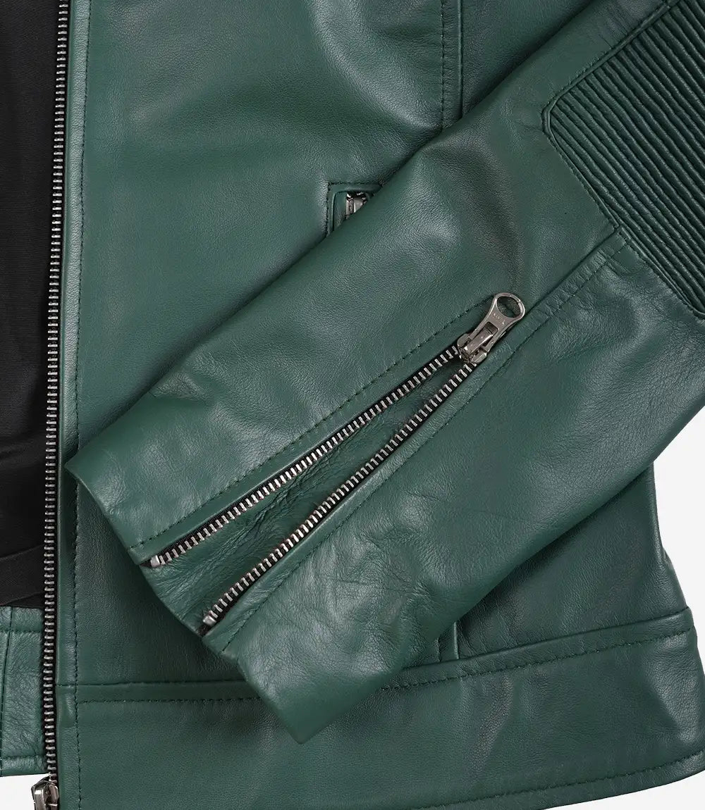 Womens Real Leather Green Biker Style Jacket