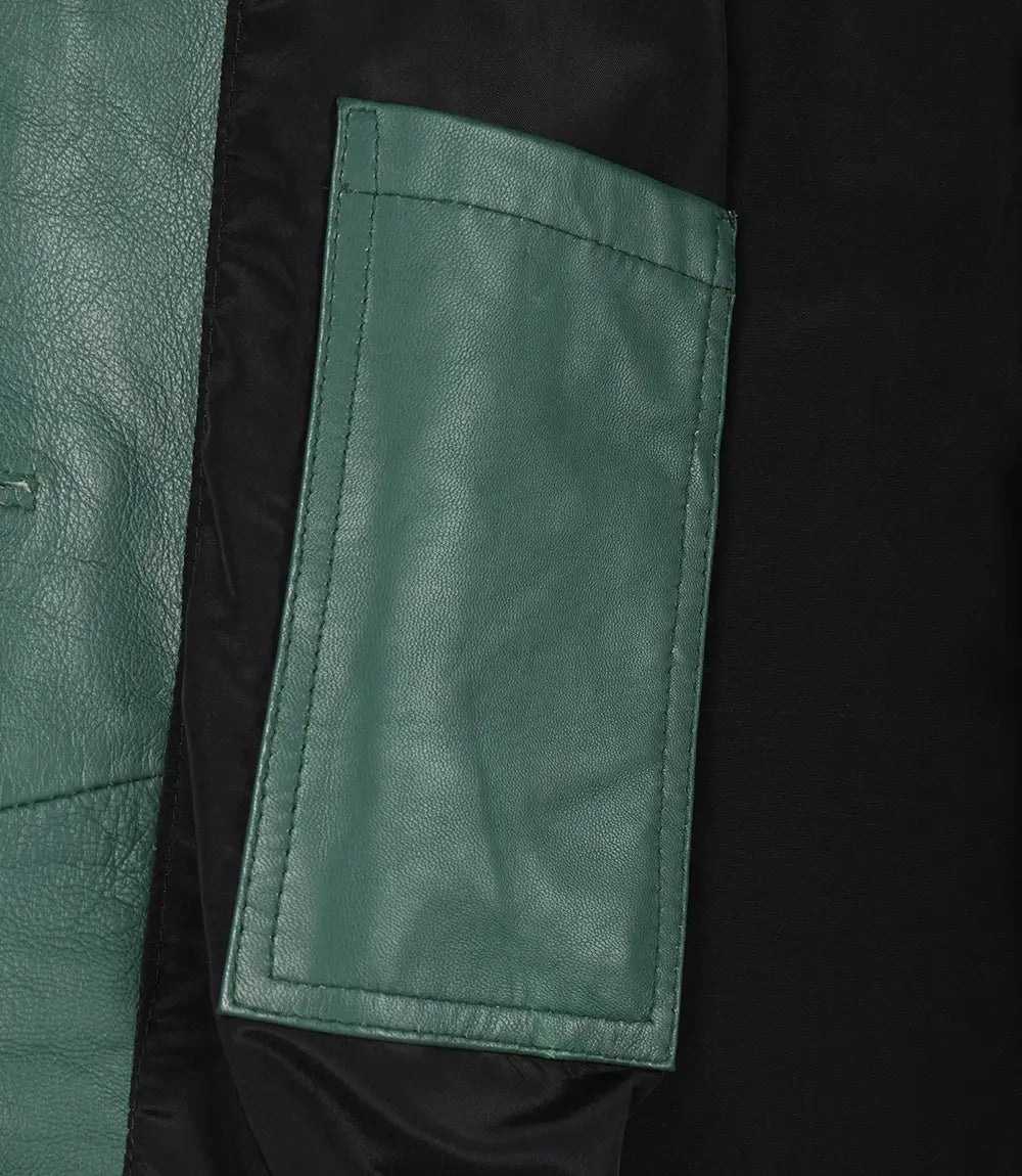 Women's Real Leather 3/4 Length Button Down Green Coat