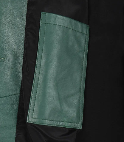 Women's Real Leather 3/4 Length Button Down Green Coat