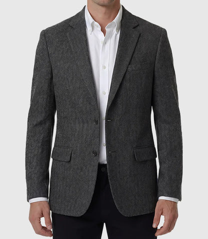 Mens Wool Blend Grey Herringbone Blazer