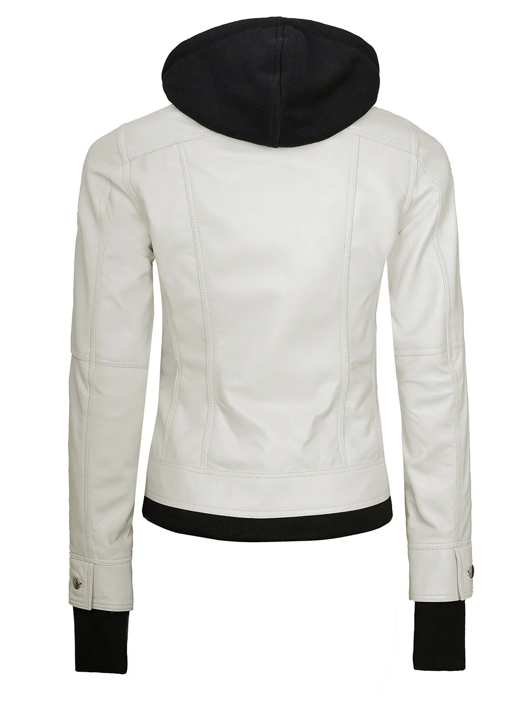 Real Leather Womens Off White Bomber Jacket with Removable Hood